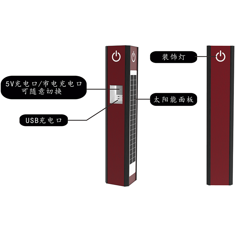 5V充電口/市電充電口可隨意切換 USB充電口 裝飾燈 太陽能面板-廣州磐眾智能科技有限公司